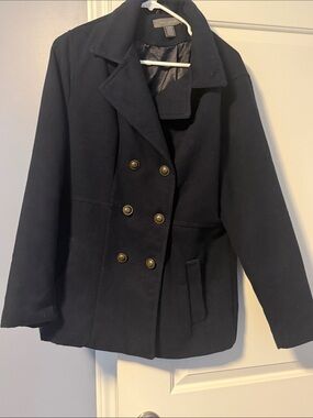Suzy Shier Navy Double-Breasted Peacoat with Brass Buttons